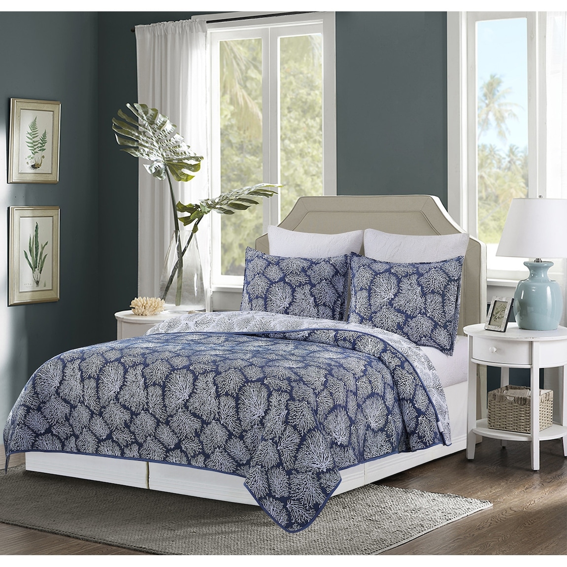 Blue Coral Jaquard Coverlet