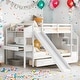 preview thumbnail 1 of 10, Twin over Twin Bunk Bed with Storage Staircase, Slide, and Multifunctional Desk with Drawers and Shelves White