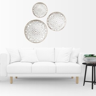 3-piece wall decor set white carved wood cotton soft trio distressed ...