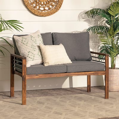 Middlebrook Acacia and Metal Outdoor Love Seat with Cushions