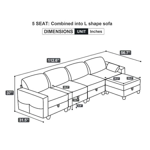 Corduroy Sleeper Storage Sofa 5seat Corner Couch for Living Room Bed