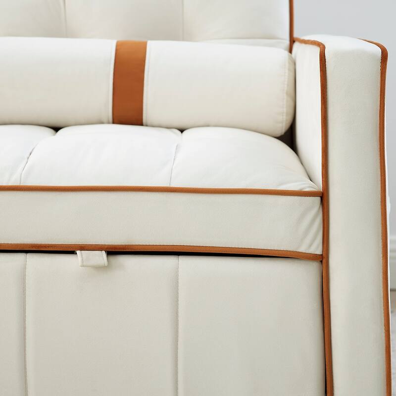 Velvet Sofa Bed with Adjustable Back and Storage Pockets, Multifunctional Sleeper Sofa
