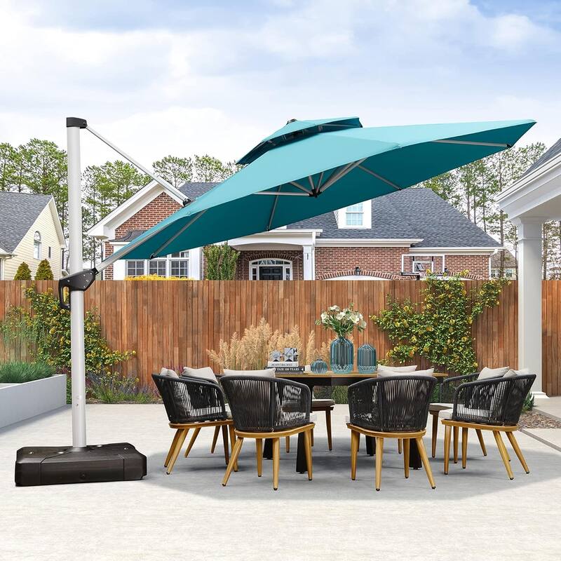 PURPLE LEAF 13ft Round Offset Hanging Patio Umbrella with Base