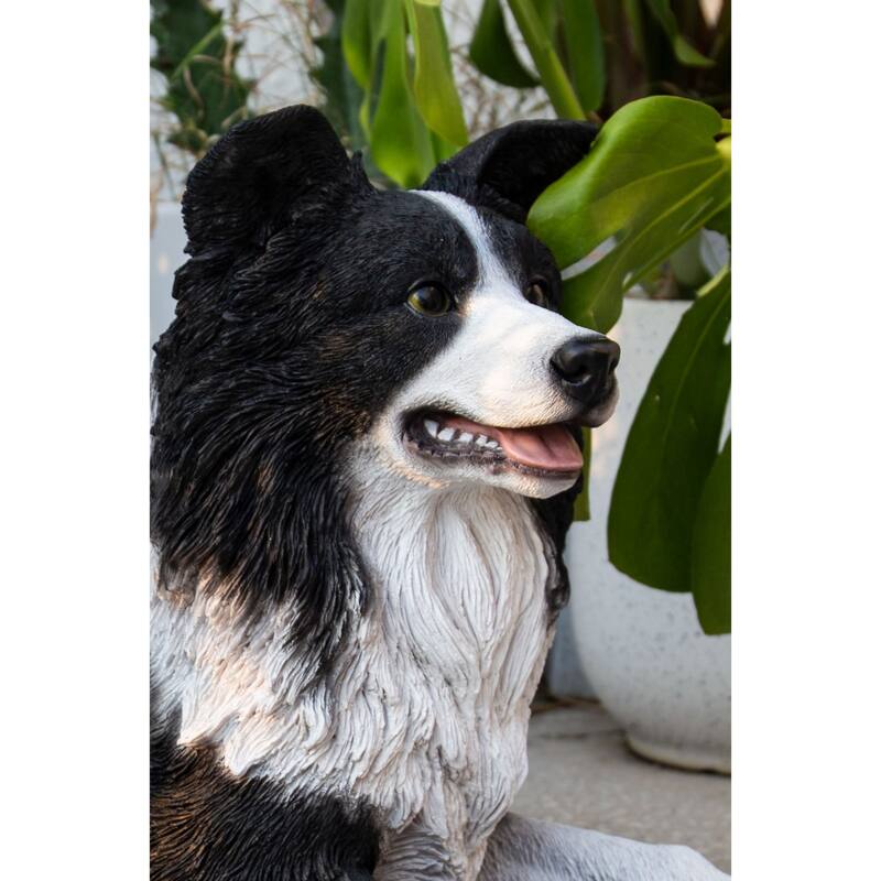 29.5" Lying Border Collie Outdoor Garden Statue