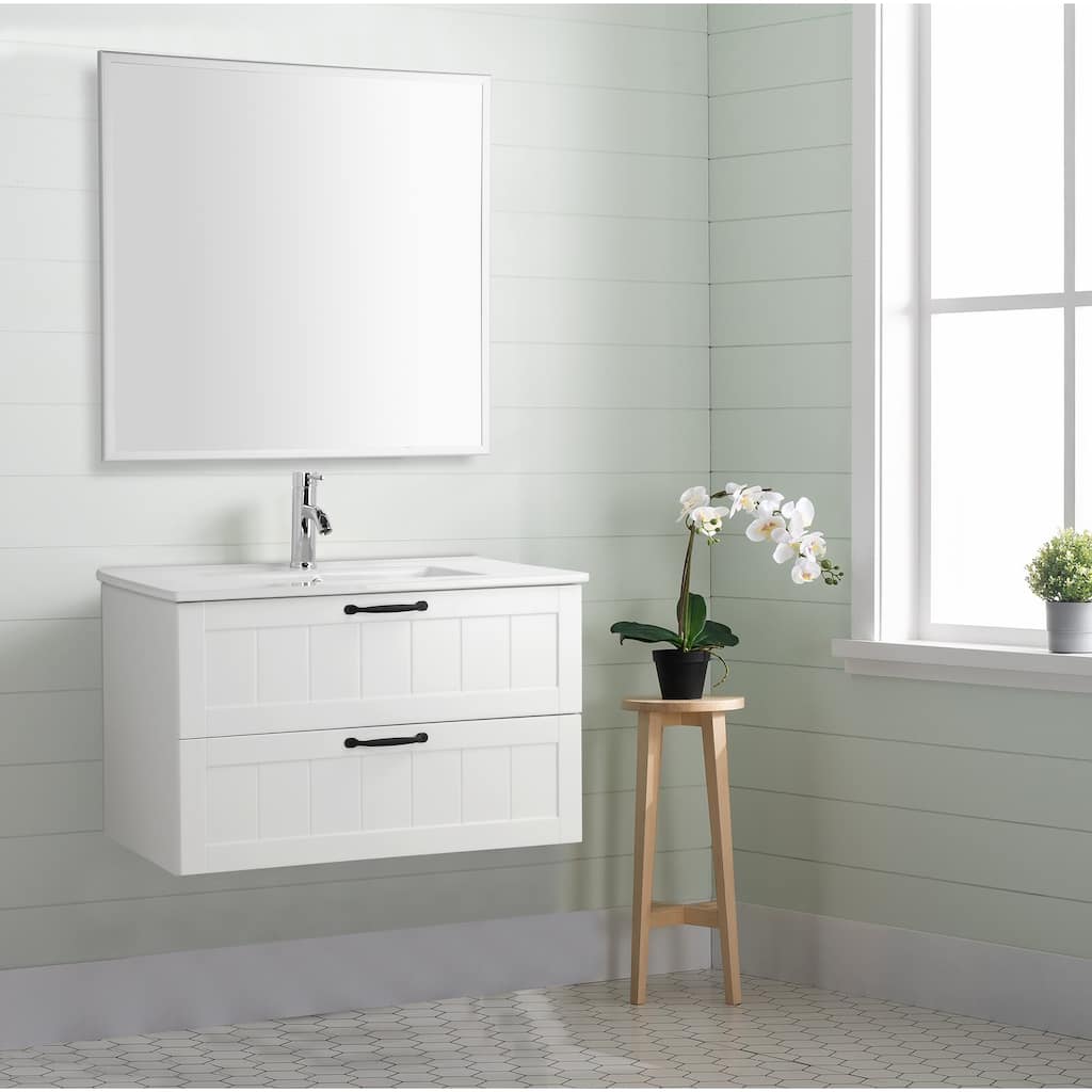 31.5" Modern Bathroom Vanity with Double Drawers, Basin and Mirror