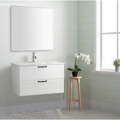 31.5" White Wall-Mounted Bathroom Vanity with Sink, Soft-Close Drawers