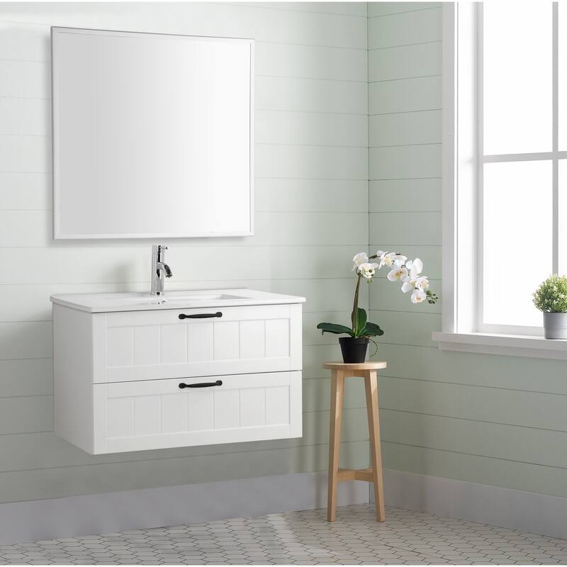GDFStudio - 31.5" Modern Style Bathroom Cabinet, Double Drawer with Decor Line, Wall-Mounted Vanity