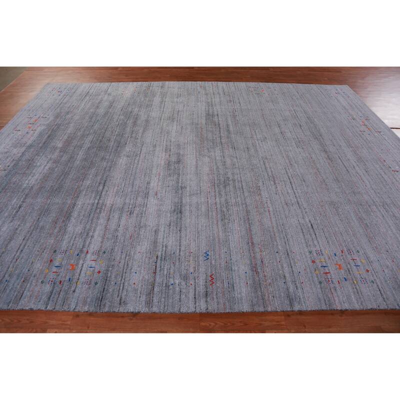 Hand Knotted Oriental 100% Wool Carpet Tribal Tribal Greys & Charcoal Gabbeh Area Rug - 11' 11'' X 8' 10''
