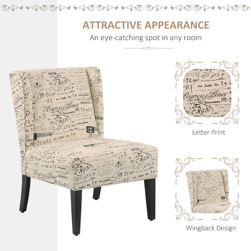 HOMCOM Upholstered Armless Accent Chair, Leisure Side Chair with Wingback