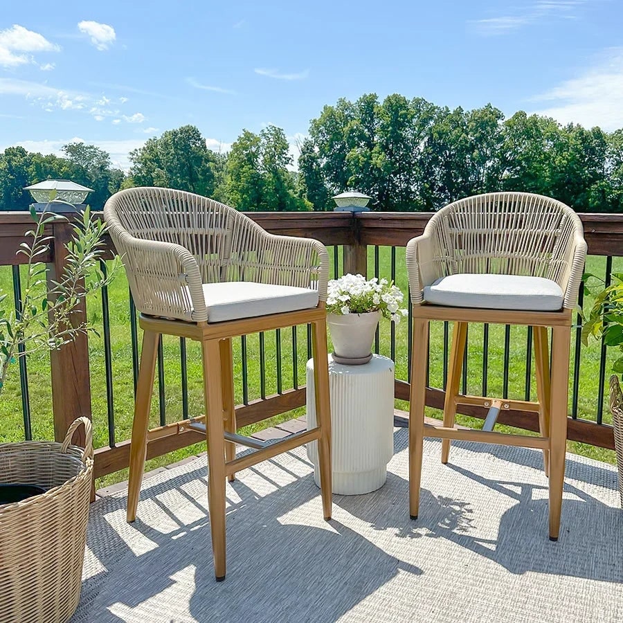 PURPLE LEAF Rattan Barstools Modern Wicker Dining Chairs Set of 2 Counter Stools with Cushion and Back Outdoor Bar Stools