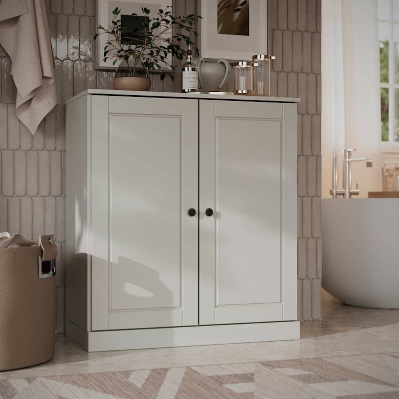 Solid Wood Short Freestanding Bathroom Linen Cabinet with Doors & Drawers, Adjustable Shelves, Modular Storage, 32" W x 35.75" H