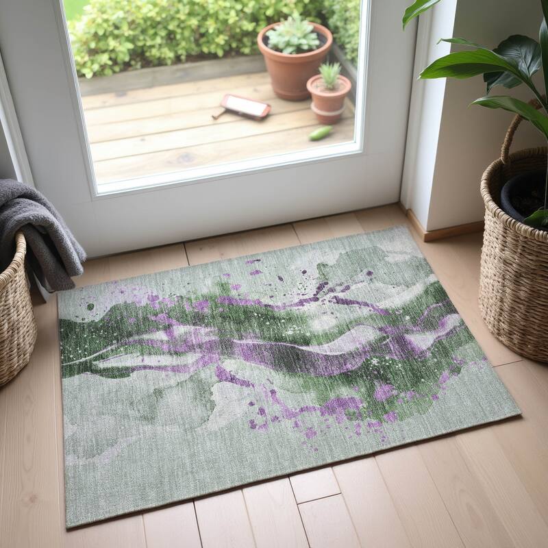 Premium Washable Super Soft Abstract Glam Mayfield Rug - Aloe - 1'8" x 2'6"