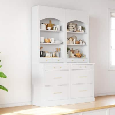 83.7" Freestanding Kitchen Pantry with Faux Marble Top, Storage Drawers and Adjustable Shelves, Set of 2 Tall Cabinets