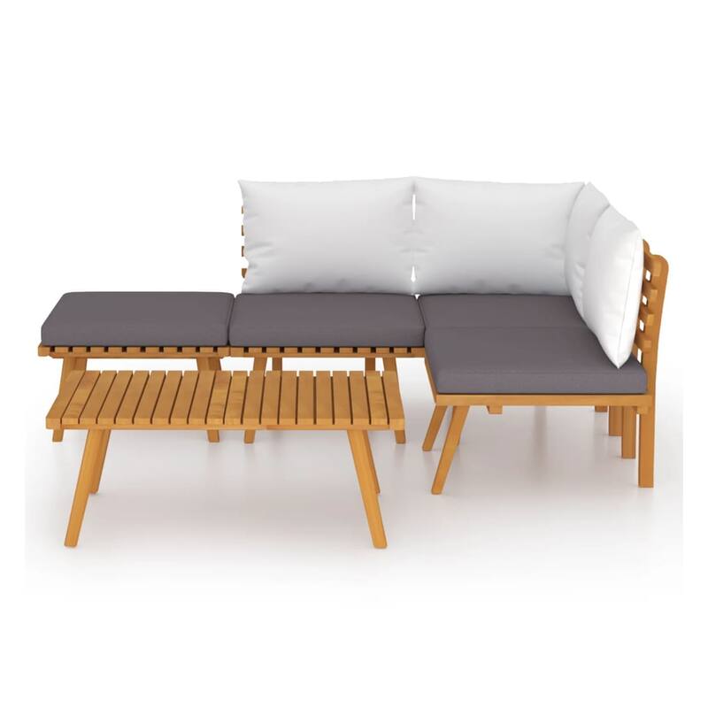 Roma 5pc Outdoor Modular Sofa Set, Table, Acacia Wood, Gray, White