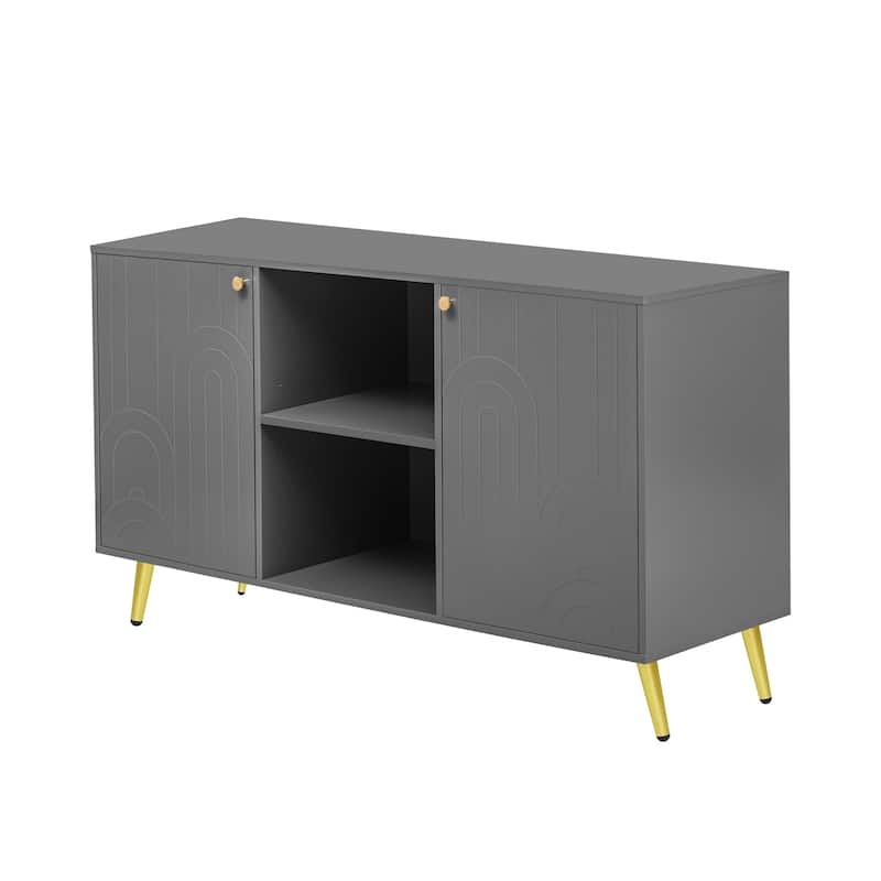 53.1"Modern TV Stand with Gold Metal Legs with Open Shelves and Cable Management