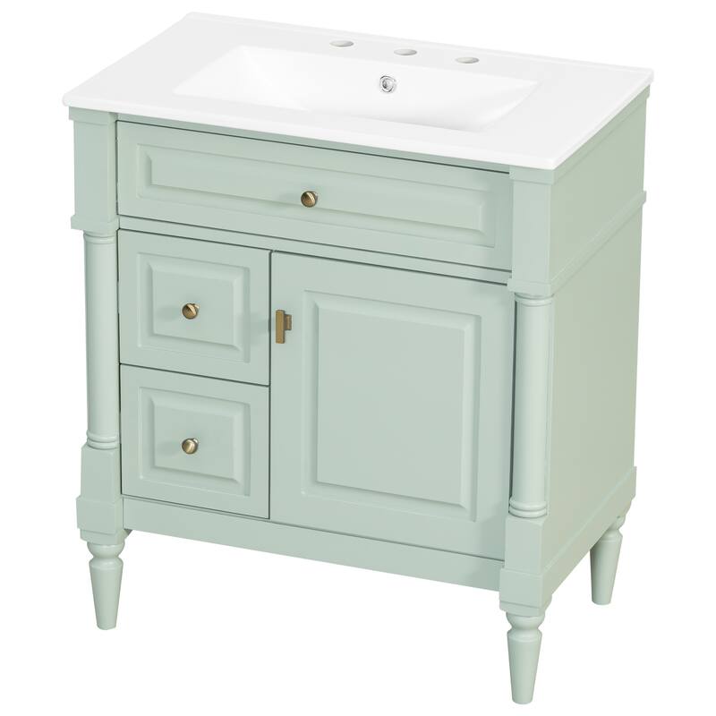 Roomfitters 30" Bathroom Vanity with Sink, Solid Wood Frame, Flip Drawer, 2 Drawers & Door Rack