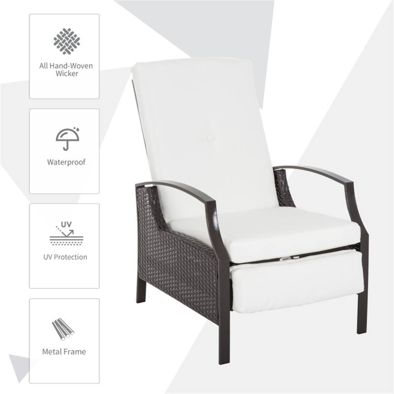 Outdoor Recliner Chair with Cushions Hand Woven PE Wicker Steel Frame Adjustable Three Position Patio Lounge Chair