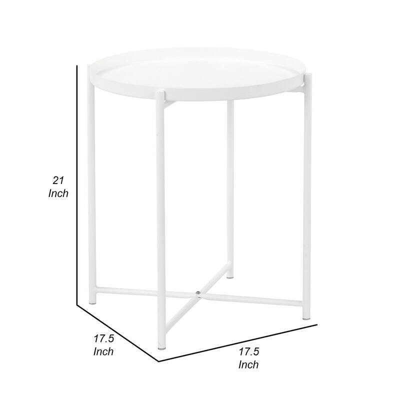 17.5 in. White Round Metal End Table, Sturdy Build End Side Table for Living Rooms