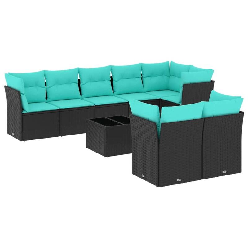 vidaXL 8 Piece Patio Sofa Set with Cushions Black Poly Rattan