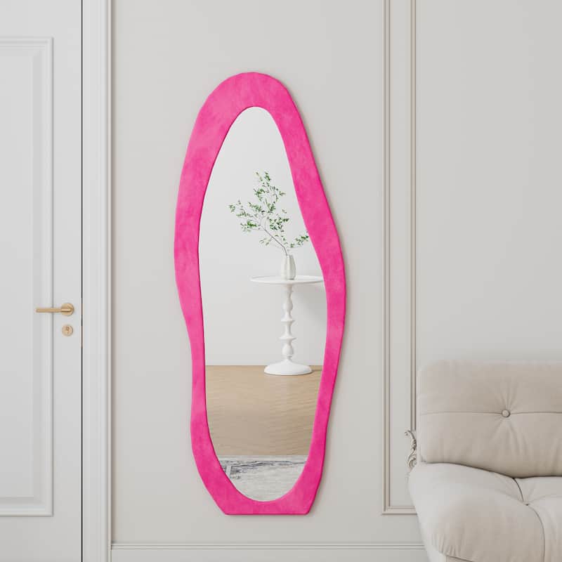 Full Length Mirror,63" x 24" Floor Mirror/ Wall Mirror, Flannel Wrapped Wooden Frame Floor Mirror