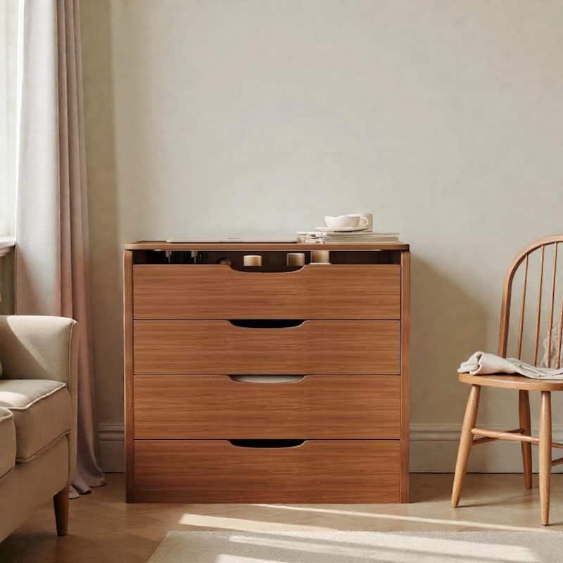 3-in-1 Vanity Desk with Flip-Top Mirror, Glass Top Makeup Table with Drawers & Stool, Compact Dressing Table for Bedroom - Walnut