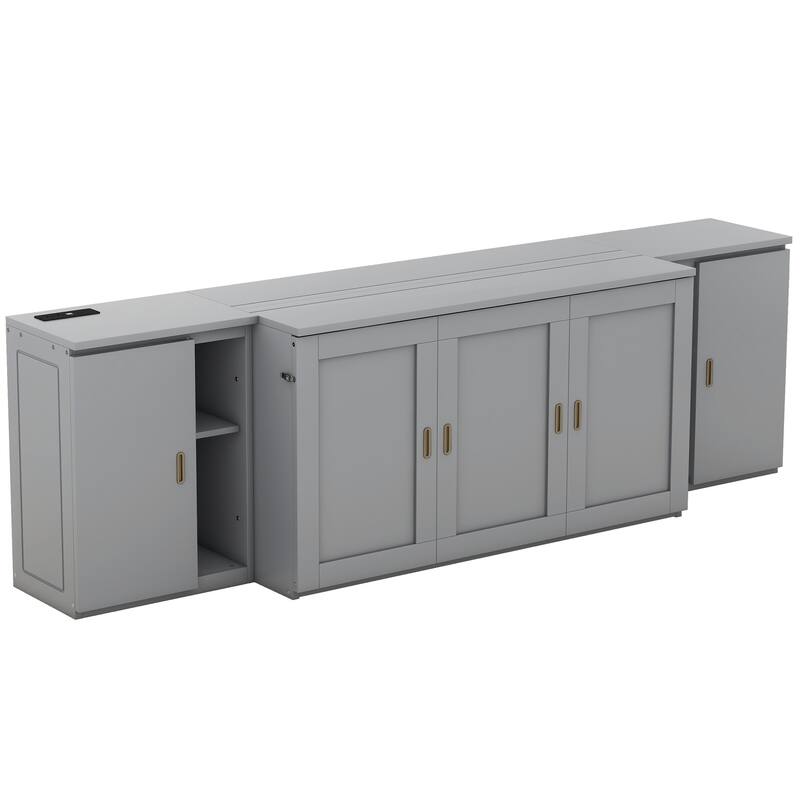 Murphy Bed with Built-in Charging Station, Shelves & Storage Cabinets, Platform Bed Frame Space-Saving Folding Wall Cabinets Bed