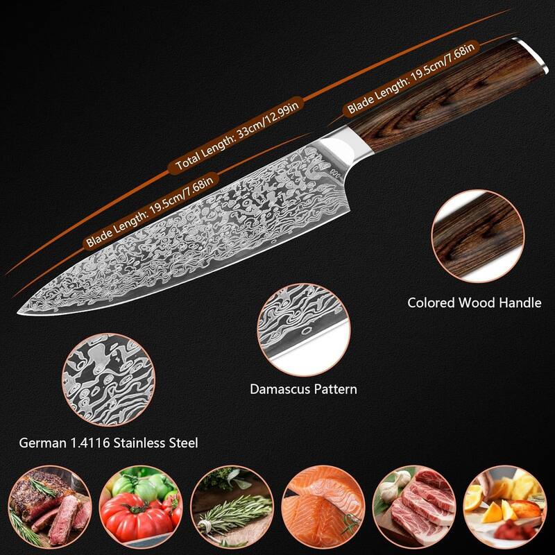 8" Japanese Chef Knife,Vanadium Steel Sharp,Mahogany Handle Gift Ready