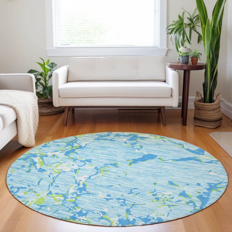 Machine Washable Indoor/ Outdoor Abstract Camo Chantille Rug - Sky - 8' x 8'