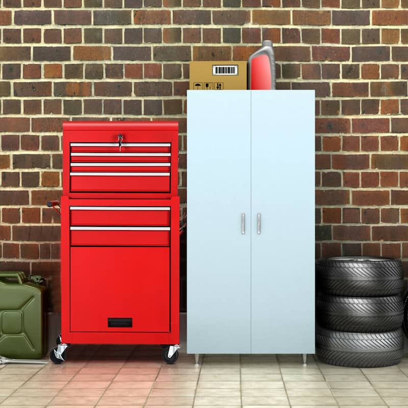 Gymax 2 in 1 Rolling Cabinet Storage Chest Box Garage Toolbox - See Details