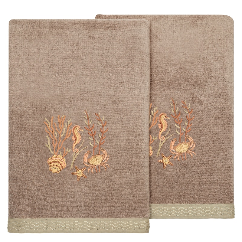Authentic Hotel and Spa Turkish Cotton Aaron 2PC Embellished Bath Towel Set - Cocoa