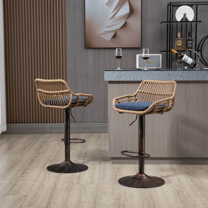 Set of 2 Swivel Bar Stools Adjustable Counter Height with Footrest