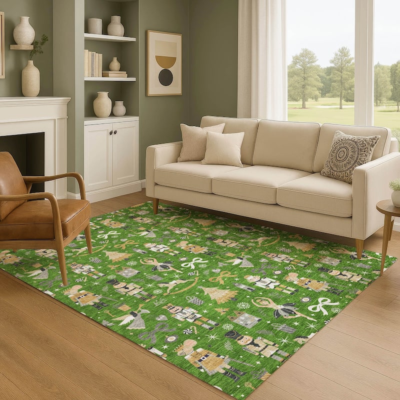 Premium Washable Super Soft Winter Story Mayfield Rug - Green - 3' x 5'