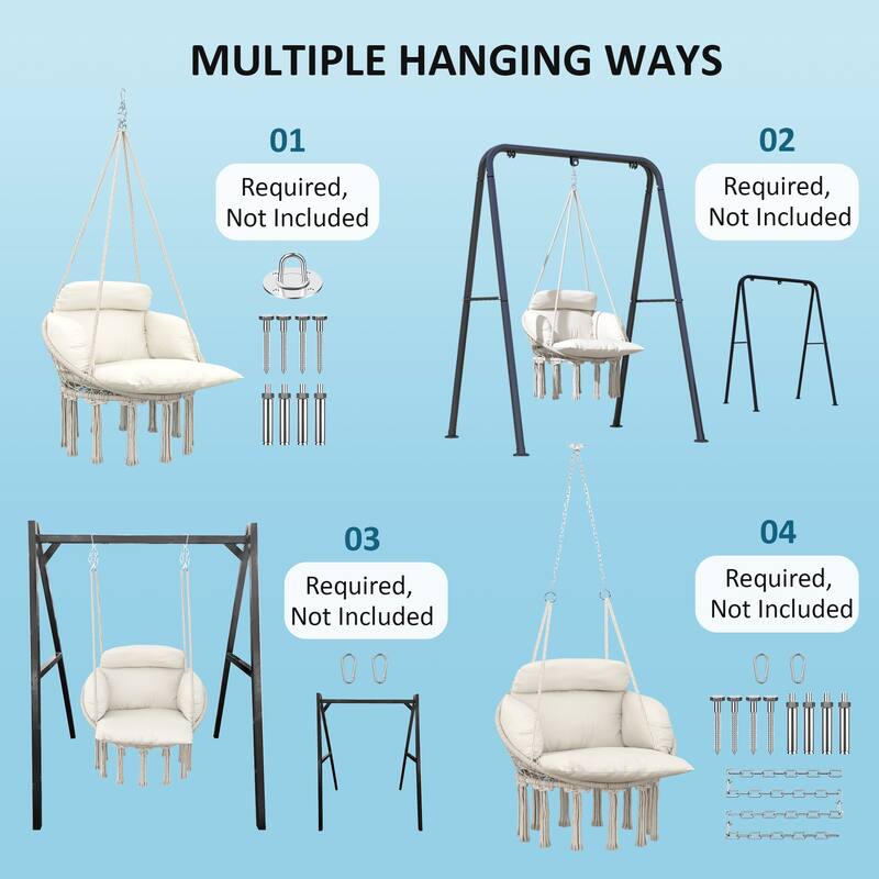 Hanging Swing Chair with Soft Cushion for Indoor Outdoor Use - 31.5" W x 23.6" D x 15.7" H