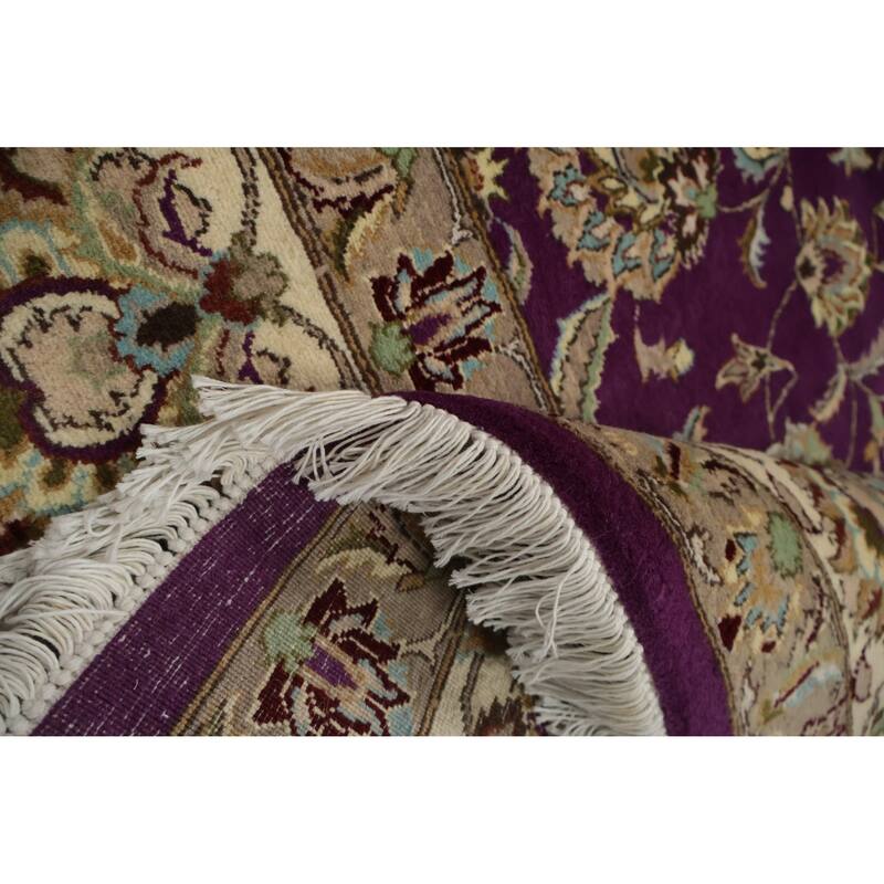 Hand Knotted Oriental Wool & Silk Carpet Traditional All-Over Purples Tabriz Area Rug - 10' 4'' X 8' 1''