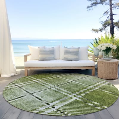 Machine Washable Indoor/ Outdoor Chantille Plaid Cozy Rug