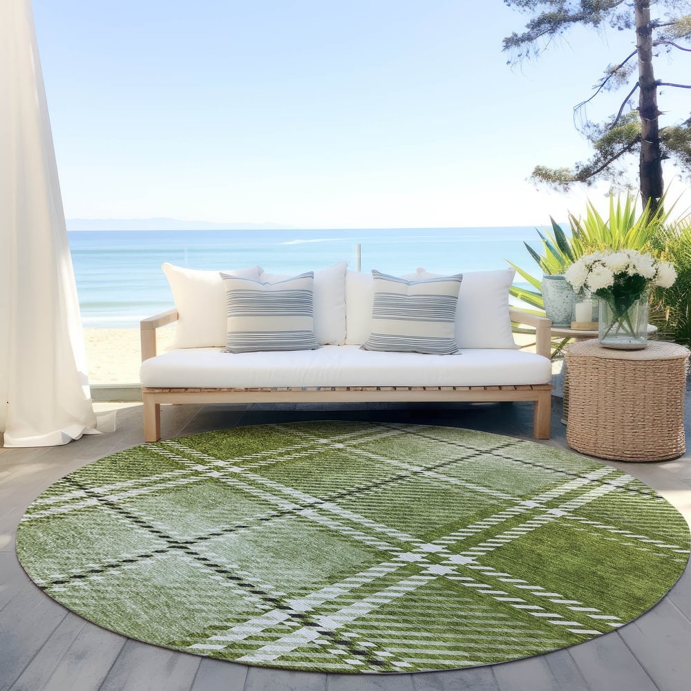 Machine Washable Indoor/ Outdoor Chantille Plaid Cozy Rug