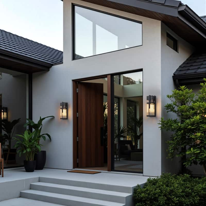 C Cattleya 2-Pack Matte Black Dusk to Dawn Outdoor Wall Lantern Sconce with Clear Tempered Glass