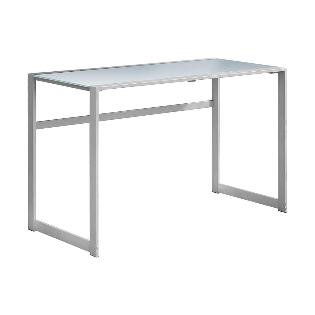 Computer Desk, Home Office, Laptop, 48"l, Work, Frosted White Tempered Glass, Grey Metal, Contemporary