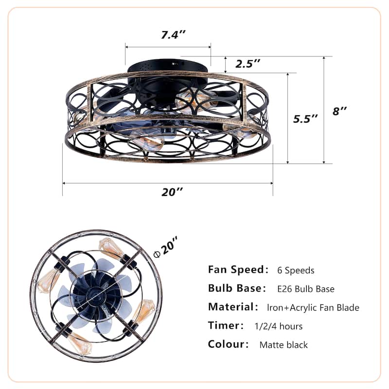 20Inch Farmhouse Ceiling Fans with Remote Control,6 Speed Reversible Flush Mount Low Profile Rustic Ceiling Fan - N/A
