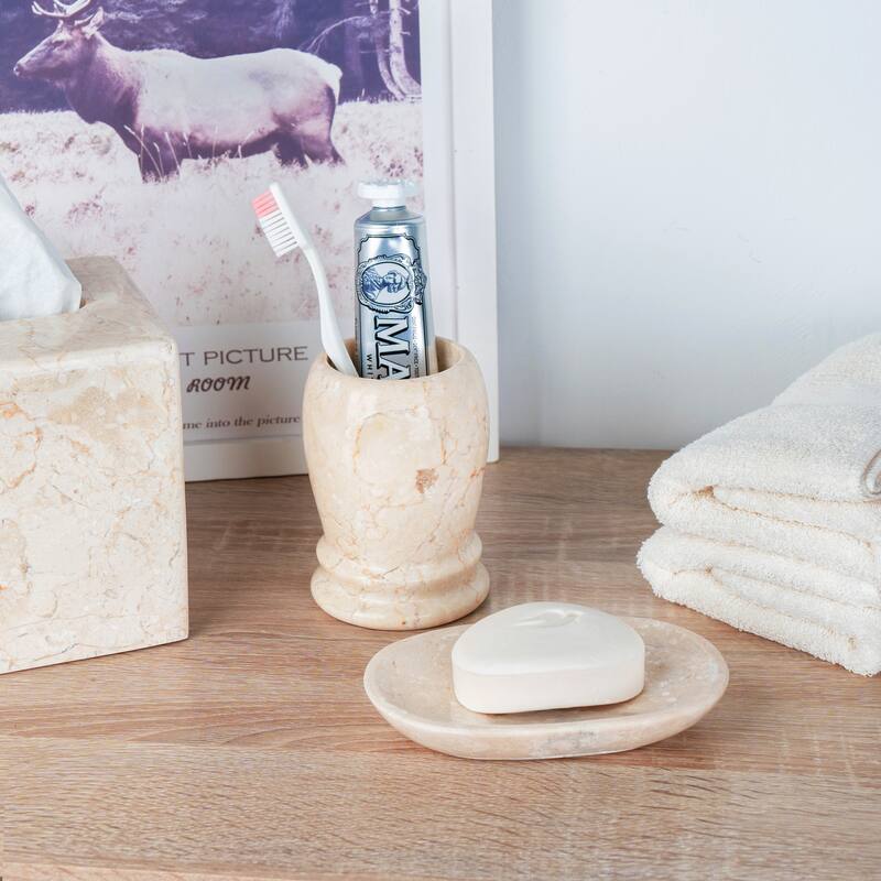 Creative Home Double Rings Collection Champagne Marble Soap Dish, Soap Tray, Soap Holder - Beige