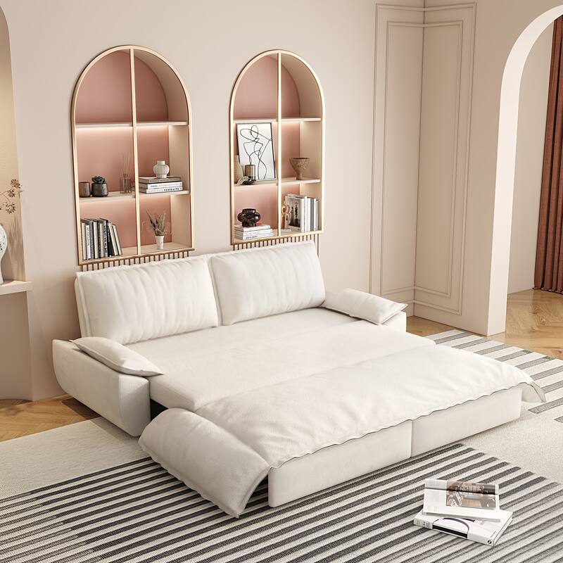 Versatile 3-in-1 Queen Size Velvet Pull-Out Sofa Bed with Chaise Lounge, Durable Steel Frame, Convertible Sleeper Loveseat