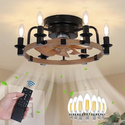 19" Rustic Dimmable Ceiling Fan with Lights and Remote in Black and Wood Finish for Farmhouse and Vintage Decor - 19" * 19“ * 7”