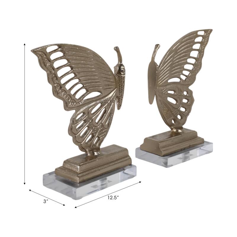 Metal Bookends Butterfly Metallic Finish (Set of 2) - 9" Gold - 12.5"