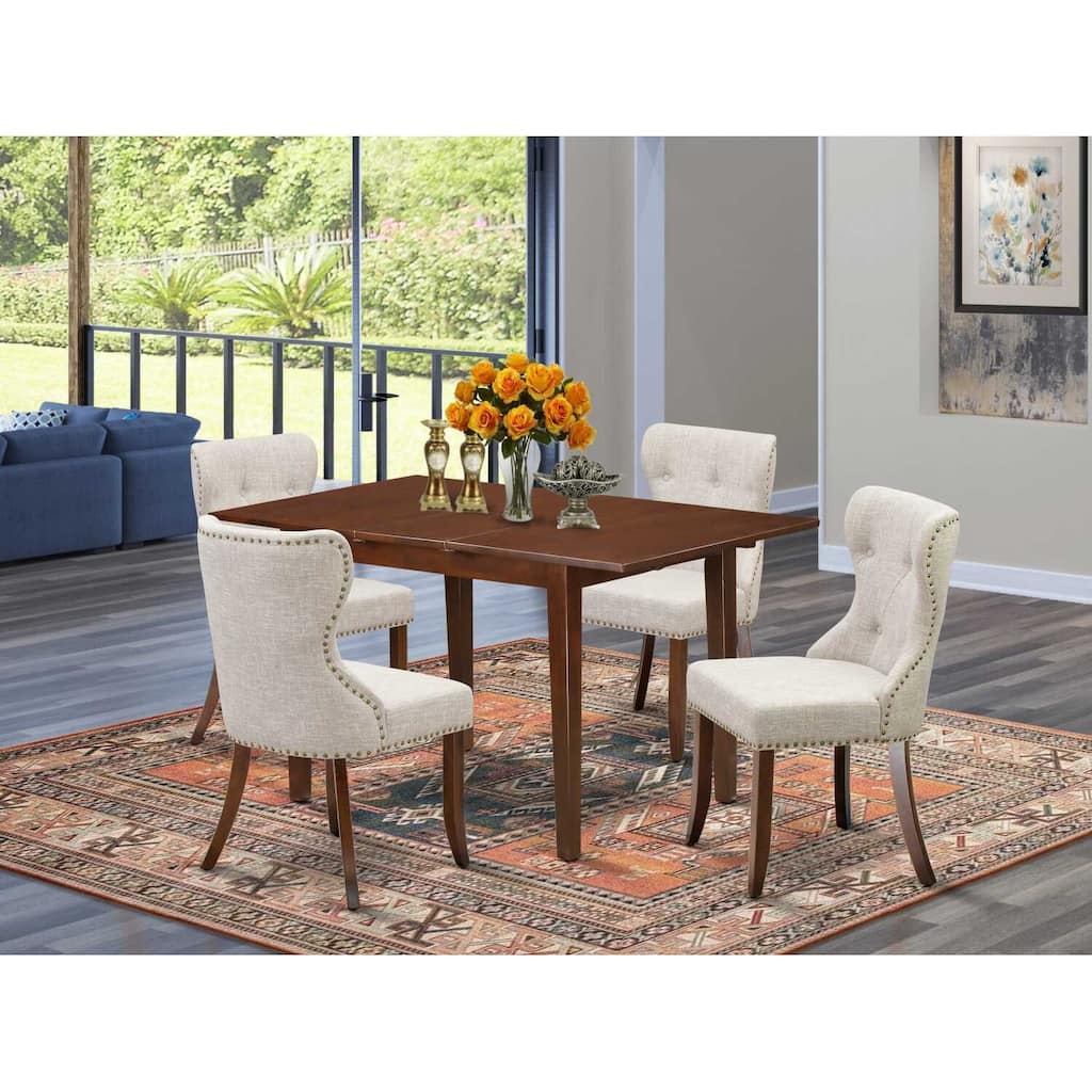 5-Piece Mahogany Finish Solid Wood Top - Rectangular Dining Room Set Seats-4