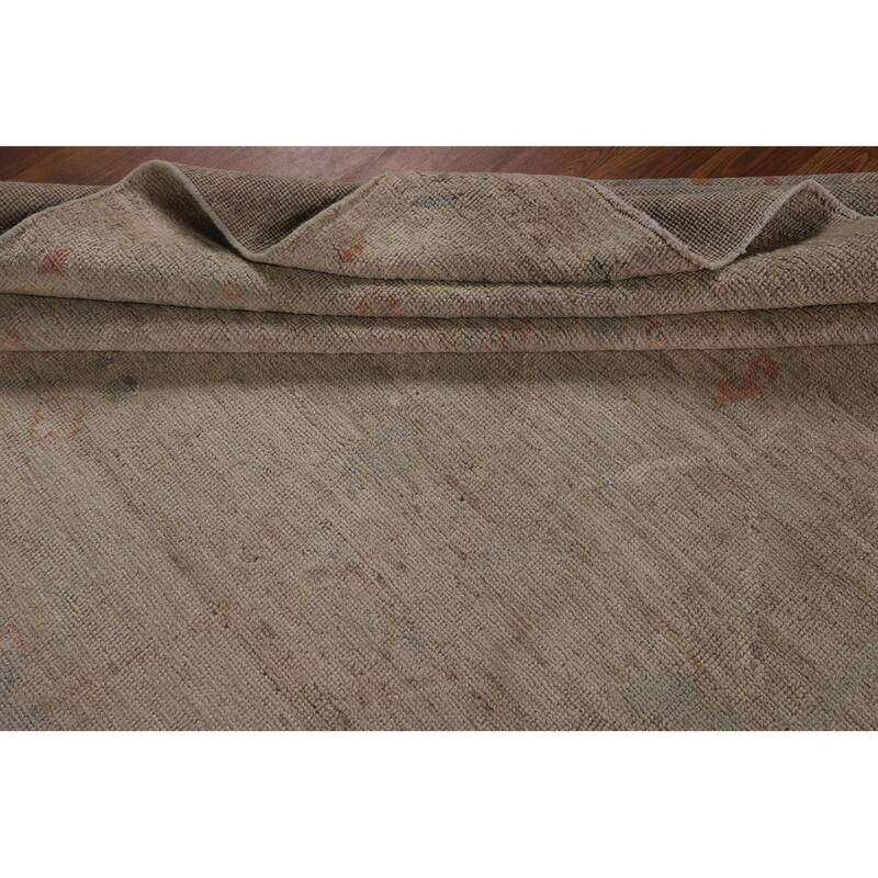 Vegetable Dye Beige Oushak Turkish Rug Hand-Knotted Wool Carpet - 9'2"x 12'3"