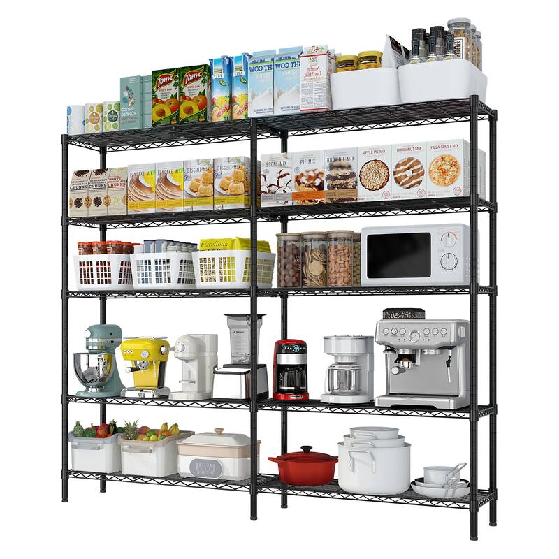 5-Tier Matte Black Iron Adjustable Shelf Storage Rack with Stable Leveling Feet for Home Kitchen or Office - 177 × 40 × 180 cm