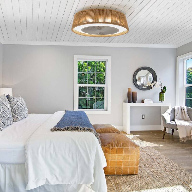 21" Bohemian Braided Ceiling Fan Light, Silent Remote Control with Timing Function, Adjustable Color Temperature