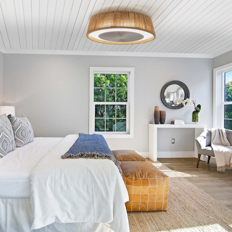 Sofucor 21 Inch Bohemian Braided Ceiling Fan Light,Silent Remote Control with Timing Function,Adjustable Color Temperature - Rattan Woven