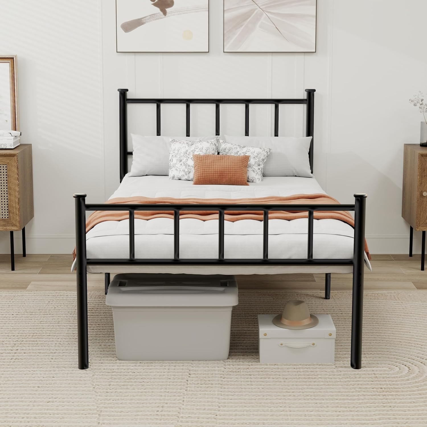 alazyhome Classic Metal Platform Bed Frame Steel Slat Support, Black