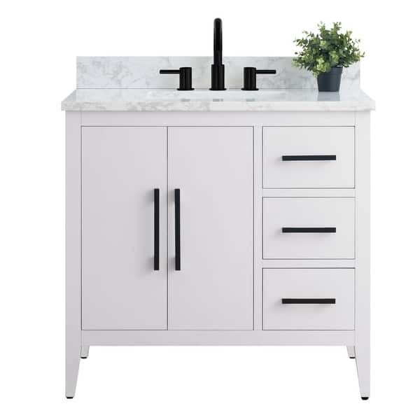 Vanity Art 36 in. W x 22 in. D x 34 in. H Single Sink Bathroom Vanity Cabinet in Driftwood Gray with Engineered Marble Top